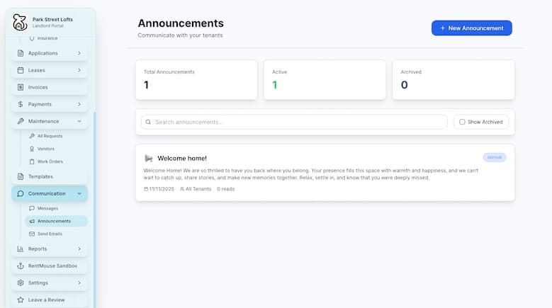 Communication Dashboard - Announcements