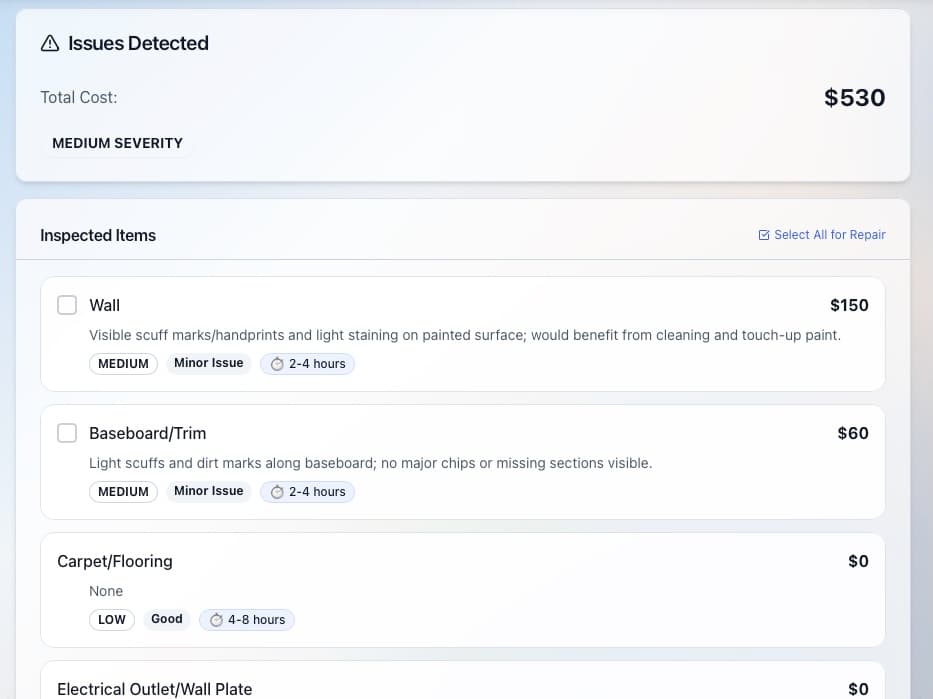 AI detecting property issues with price estimates