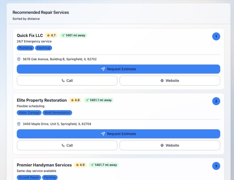 Recommended repair services from inspection