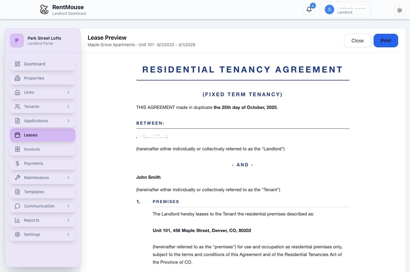 Document Storage interface screenshot