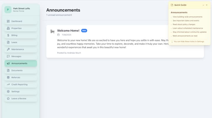 Tenant Announcements