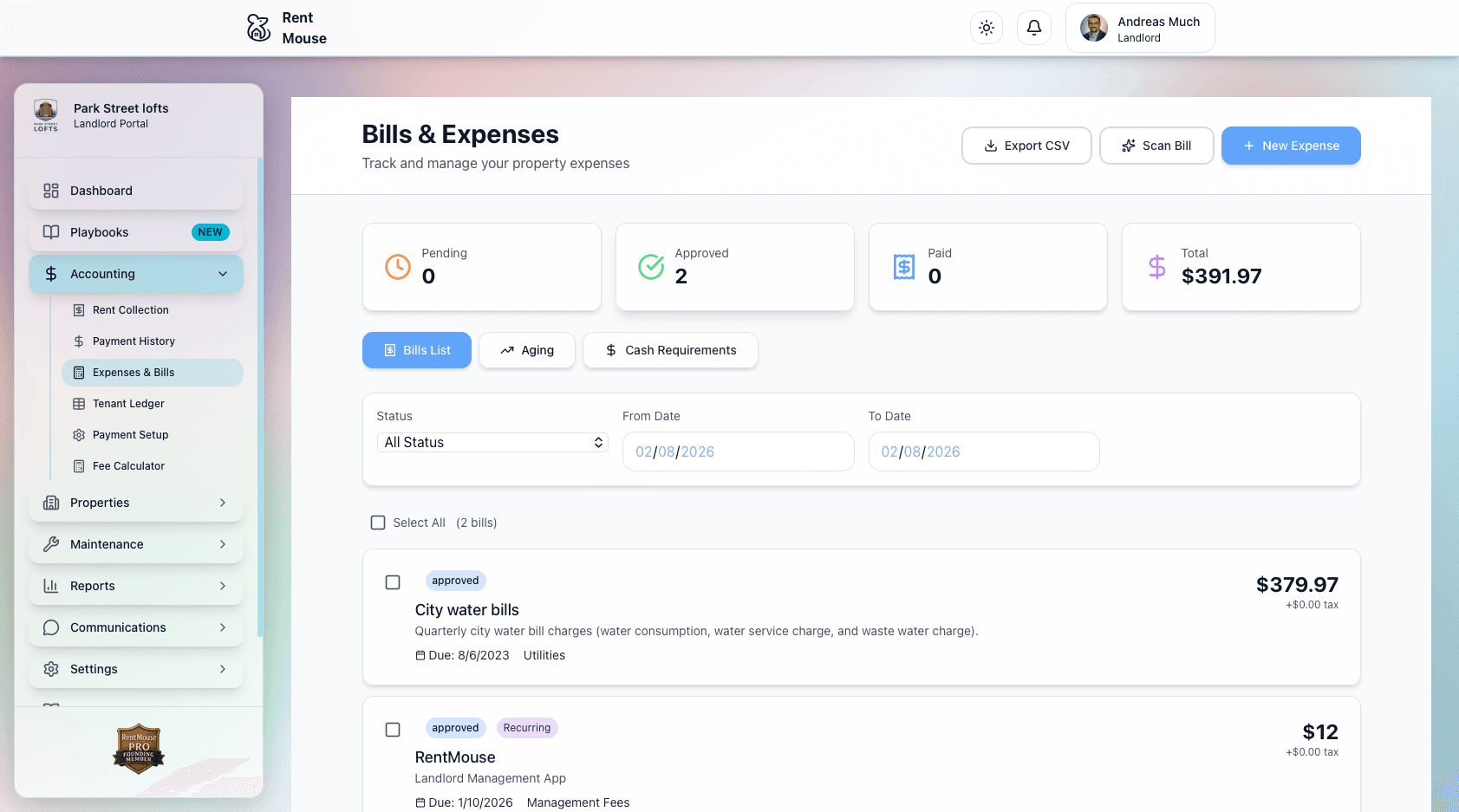 Financial Reports interface screenshot