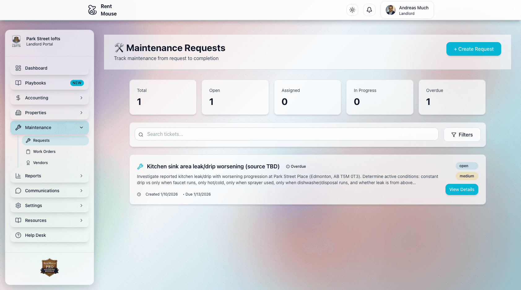 Maintenance Management interface screenshot