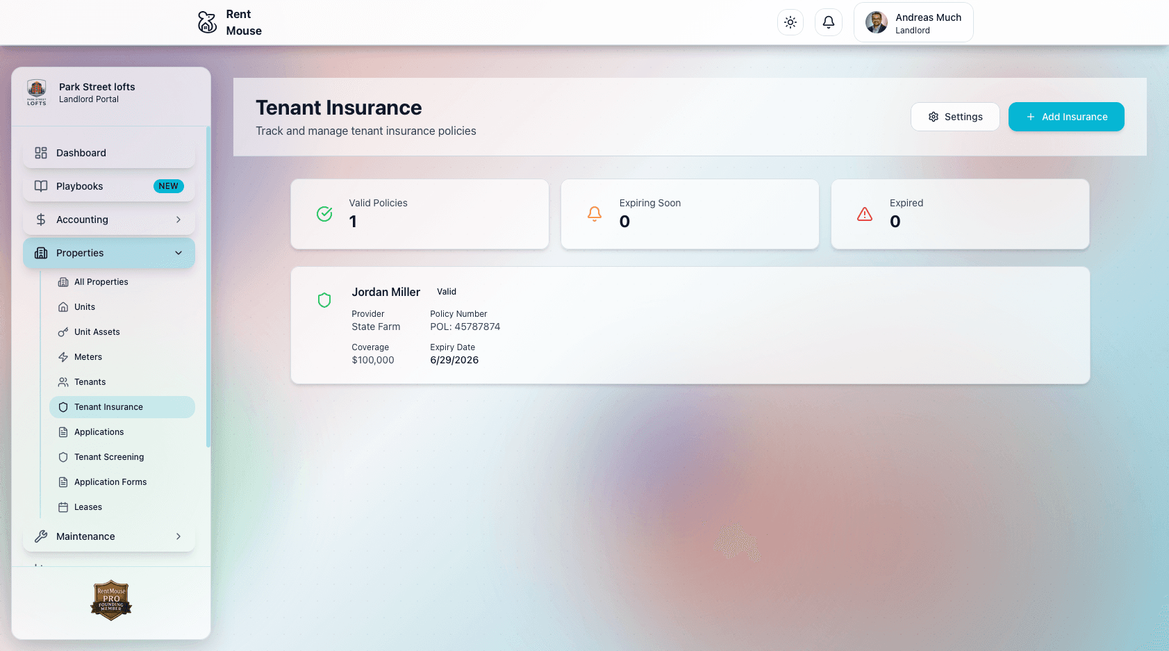 Tenant Insurance Tracking