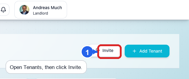The Tenants page with the Invite button highlighted in the top-right corner.